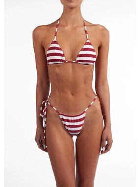 SAME Los Angeles Striped Bikini Set S Triangle Top Tie Side Bottom